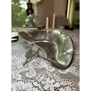 Vintage Royal Holland Pewter 3 Footed Dish Bowl Made in Holland Birds Peacocks